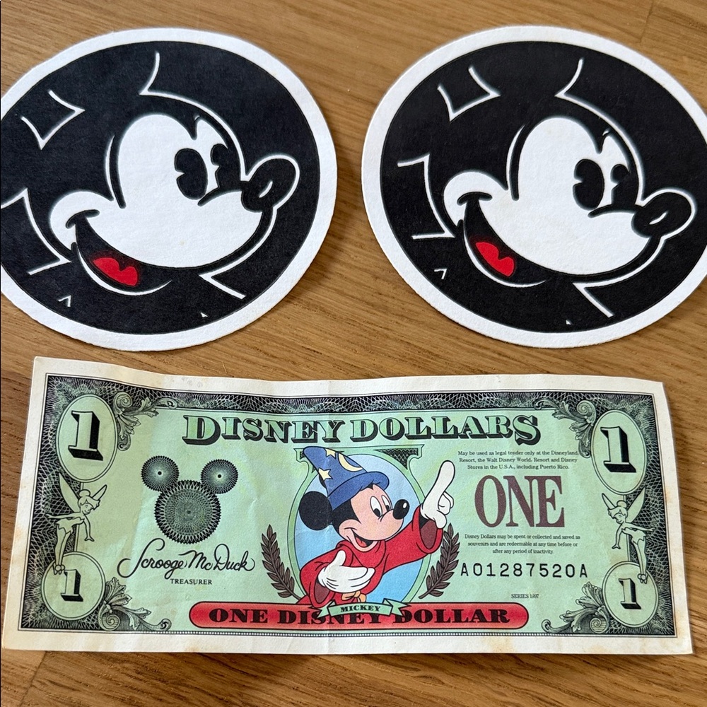 Disney Mickey Mouse coasters from resort& Disney Dollar 1997 Walt Disney World